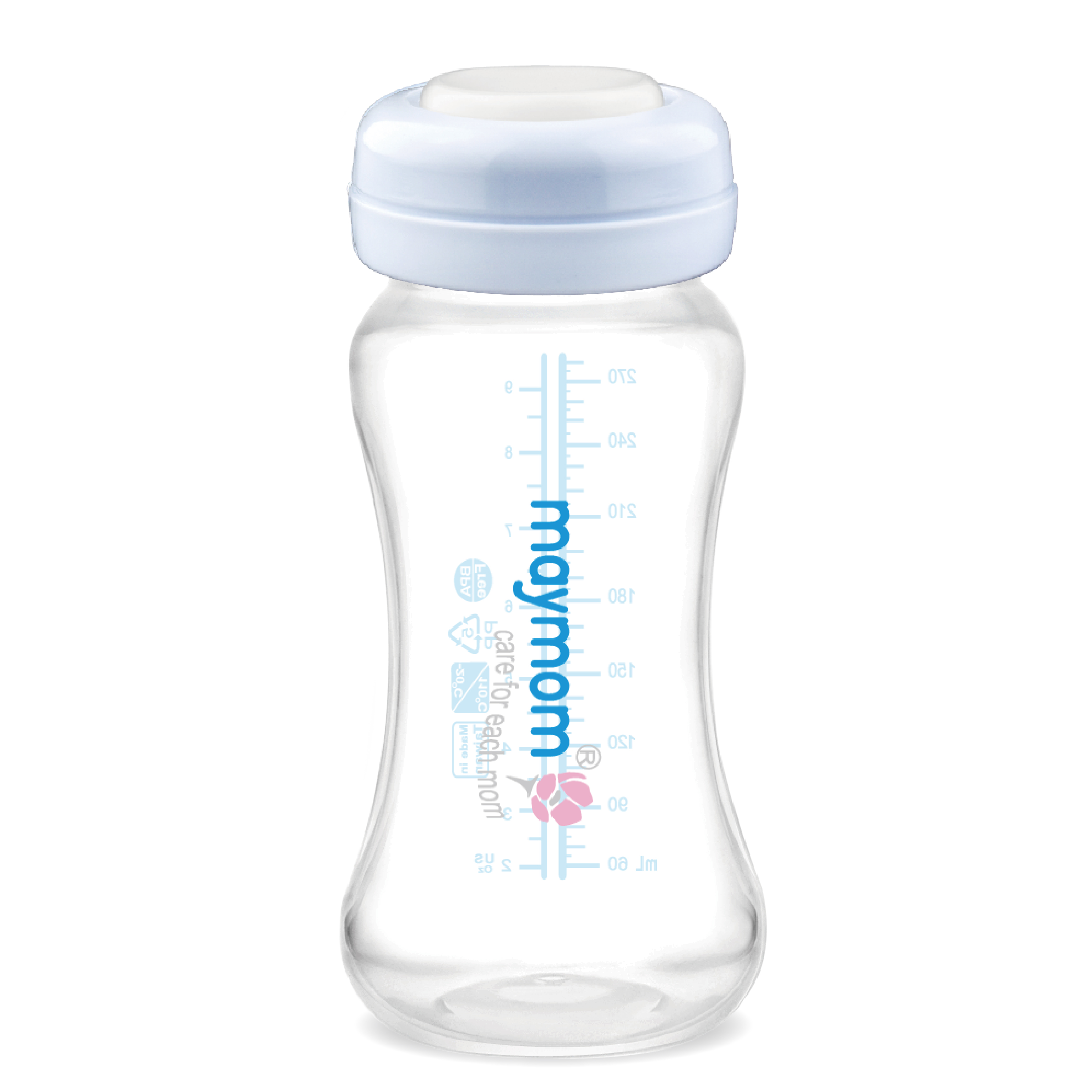 Maymom wide-mouth bottle for Avent/Spectra flange with SureSeal silicone disk, 280mL